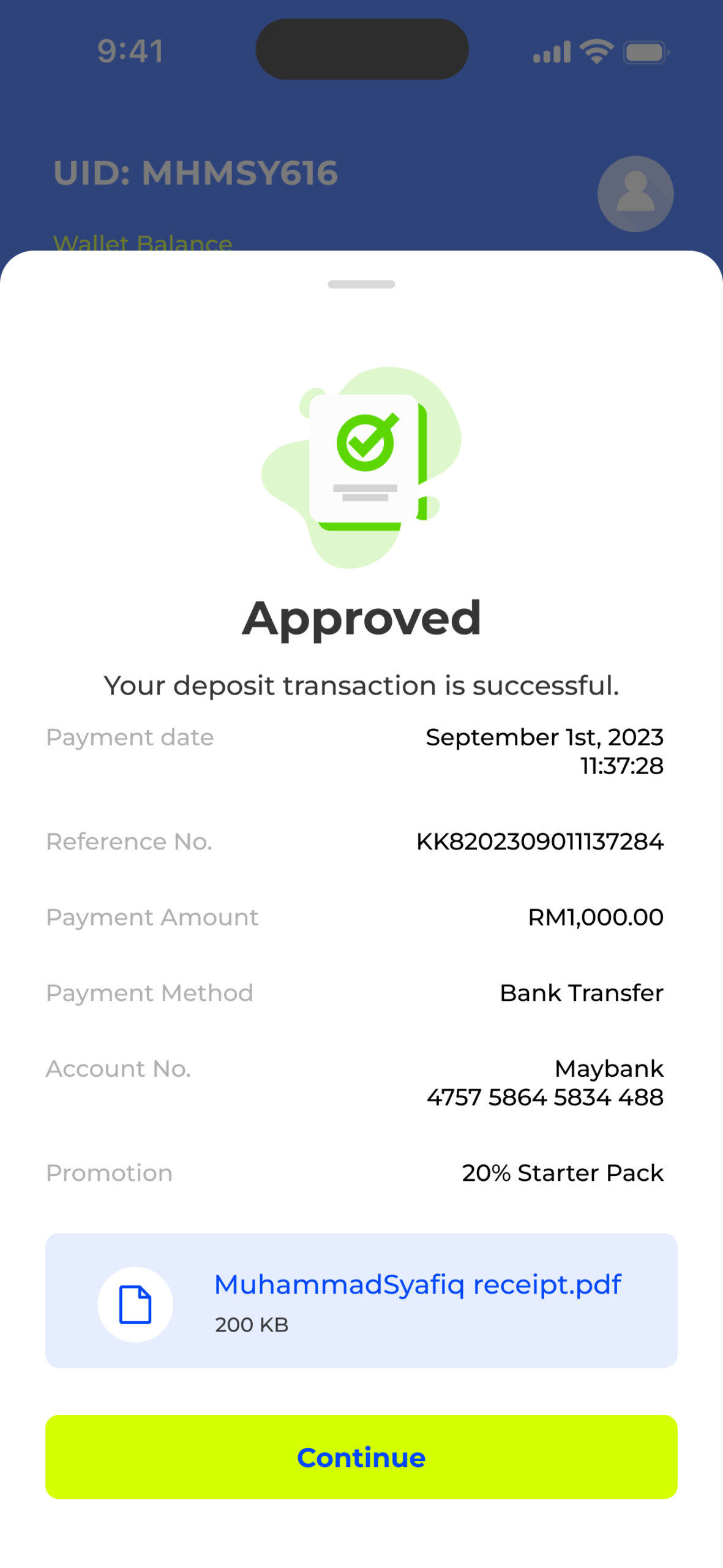 successful deposit transaction